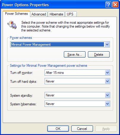 Power Options Power Schemes Tab