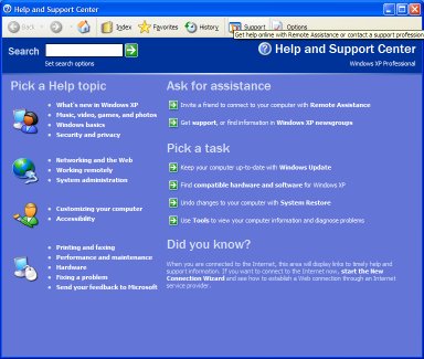Windows XP Help and Support Center