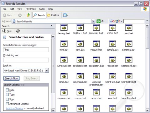 By searching for *.bat I found over 100 batch files on my computer