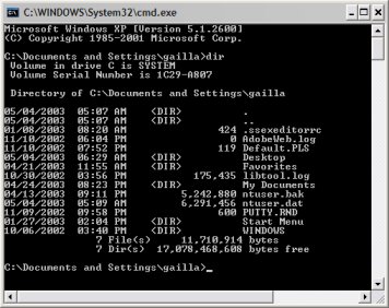 This is what happens when you type dir at the Windows XP command prompt