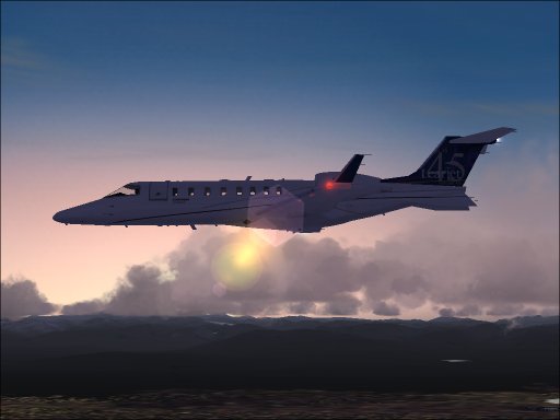 The Learjet at dawn.