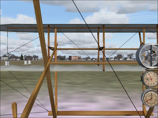 Pilot's eye view of the Wright Flyer's virtual cockpit.