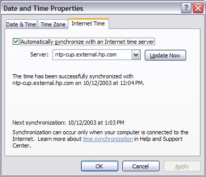 Windows XP Date and Time Properties